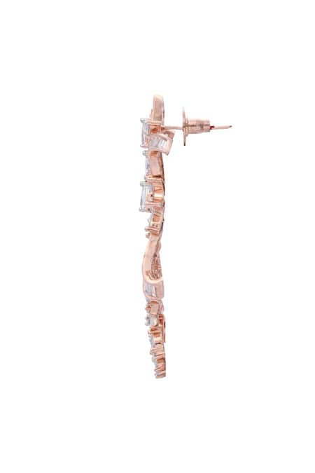 Shop_Moh-Maya By Disha Khatri_Rose Gold Zari Zircon And Emerald Stone Embellished Necklace Set _Online_at_Aza_Fashions