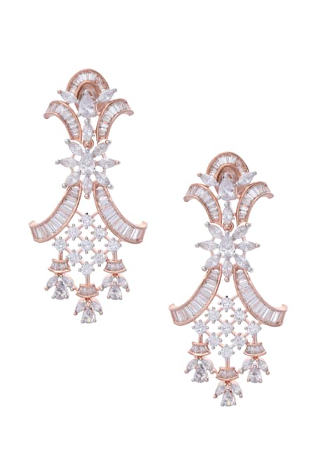 Moh-Maya By Disha Khatri_Rose Gold Zari Zircon And Emerald Stone Embellished Necklace Set _at_Aza_Fashions