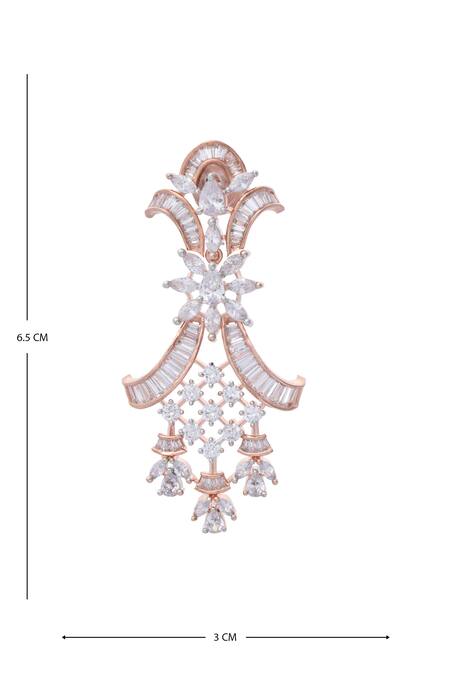 Buy_Moh-Maya By Disha Khatri_Rose Gold Zari Zircon And Emerald Stone Embellished Necklace Set 