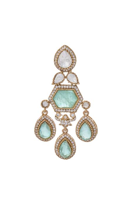 Moh-Maya By Disha Khatri_Gold Plated Zari Zircon Embellished Necklace Set _Online_at_Aza_Fashions