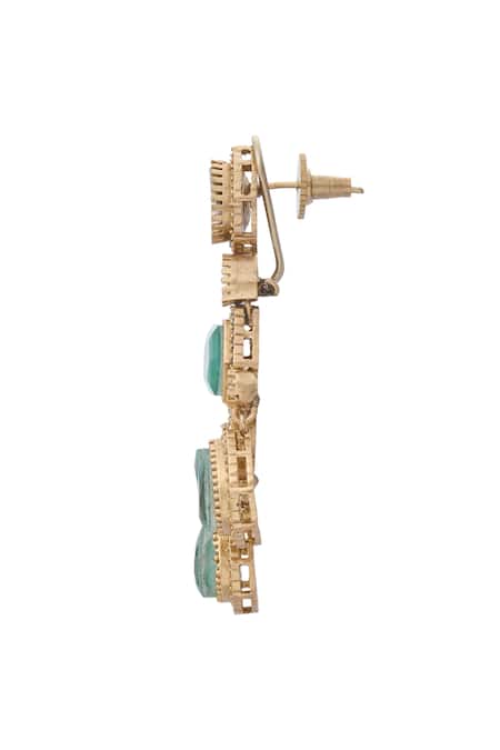 Buy_Moh-Maya By Disha Khatri_Gold Plated Zari Zircon Embellished Necklace Set _Online_at_Aza_Fashions