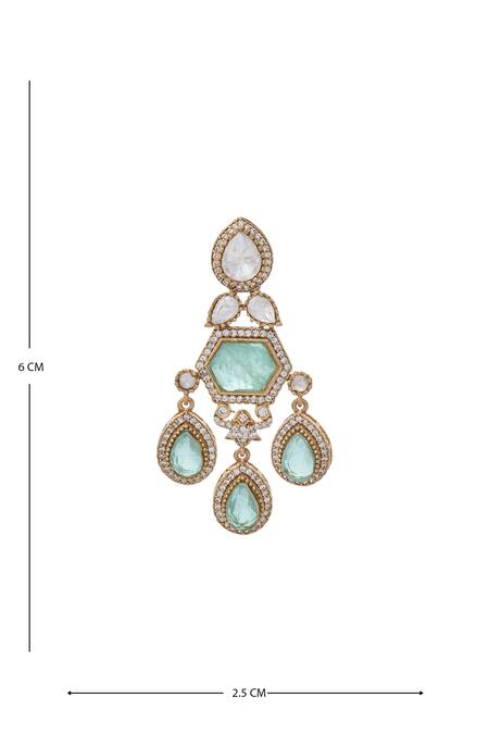 Shop_Moh-Maya By Disha Khatri_Gold Plated Zari Zircon Embellished Necklace Set 