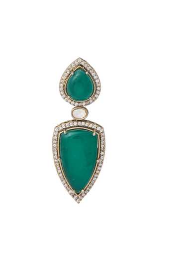 Buy Moh-Maya By Disha Khatri Gold Plated Zari Zircon And Emerald Stone Embellished Earrings Online at Aza Fashions Buy_Moh-Maya By Disha Khatri_Gold Plated Zari Zircon And Emerald Stone Embellished Earrings _Online_at_Aza_Fashions