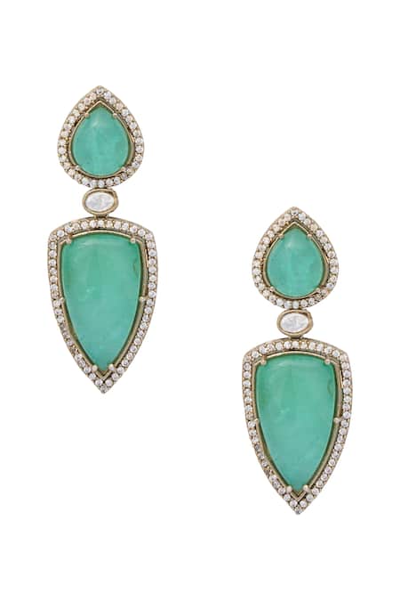 Shop Moh-Maya By Disha Khatri Gold Plated Zari Zircon Embellished Earrings at Aza Fashions Shop_Moh-Maya By Disha Khatri_Gold Plated Zari Zircon Embellished Earrings _at_Aza_Fashions