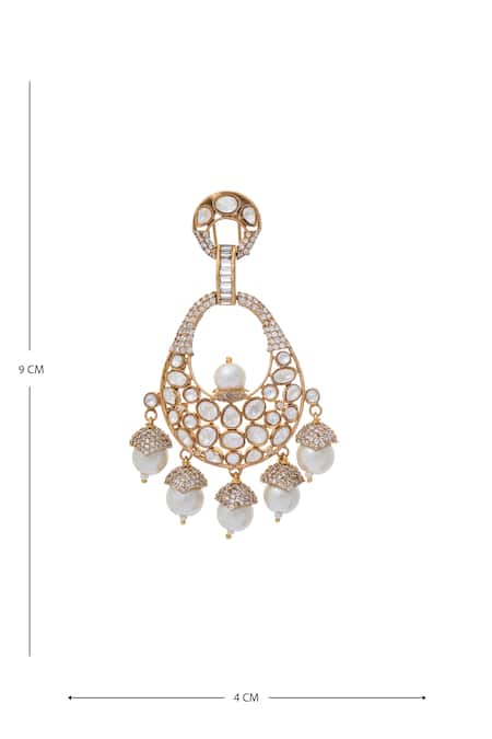 Moh-Maya By Disha Khatri Gold Plated Zari, Mirrors Zircon And Moissanite Embellished Earrings at Aza Fashions Moh-Maya By Disha Khatri_Gold Plated Zari, Mirrors Zircon And Moissanite Embellished Earrings _at_Aza_Fashions