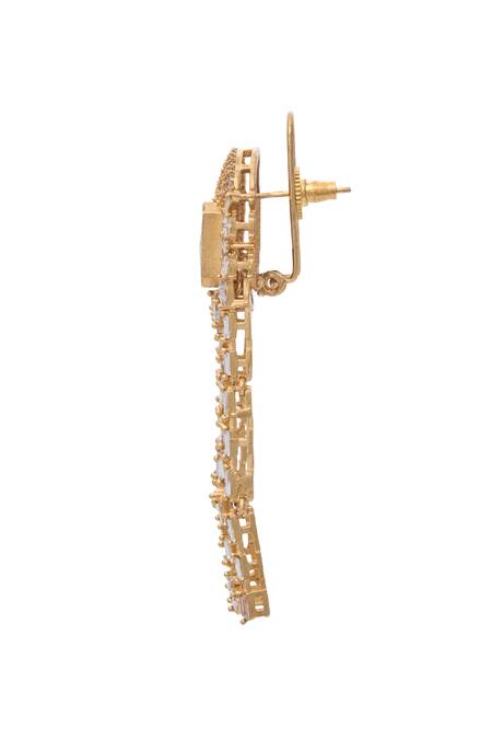 Moh-Maya By Disha Khatri_Gold Plated Zari Zircon And Moissanite Stone Embellished Earrings _Online_at_Aza_Fashions