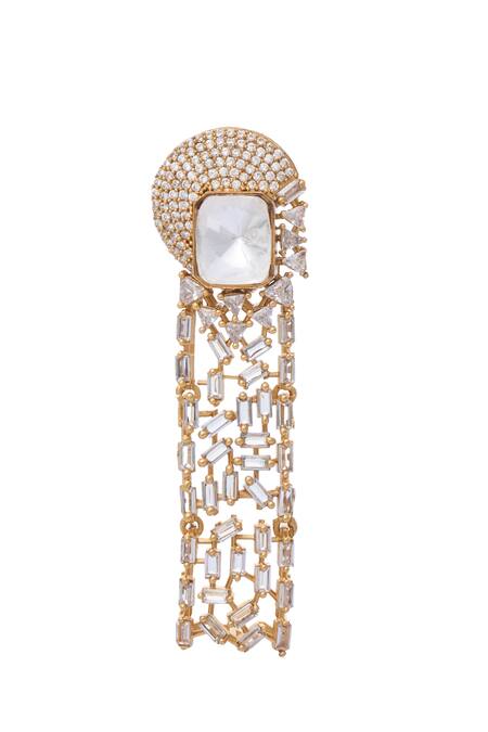 Buy_Moh-Maya By Disha Khatri_Gold Plated Zari Zircon And Moissanite Stone Embellished Earrings _Online_at_Aza_Fashions