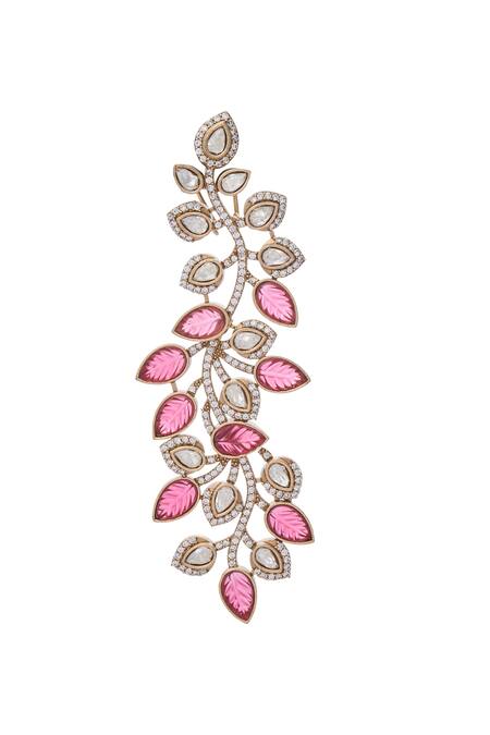 Buy_Moh-Maya By Disha Khatri_Gold Plated Zari, Metallic Thread Zircon Leaf Vine Pattern Embellished Earrings _Online_at_Aza_Fashions