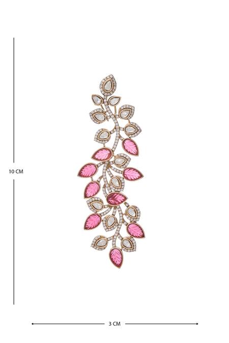 Moh-Maya By Disha Khatri_Gold Plated Zari, Metallic Thread Zircon Leaf Vine Pattern Embellished Earrings _at_Aza_Fashions