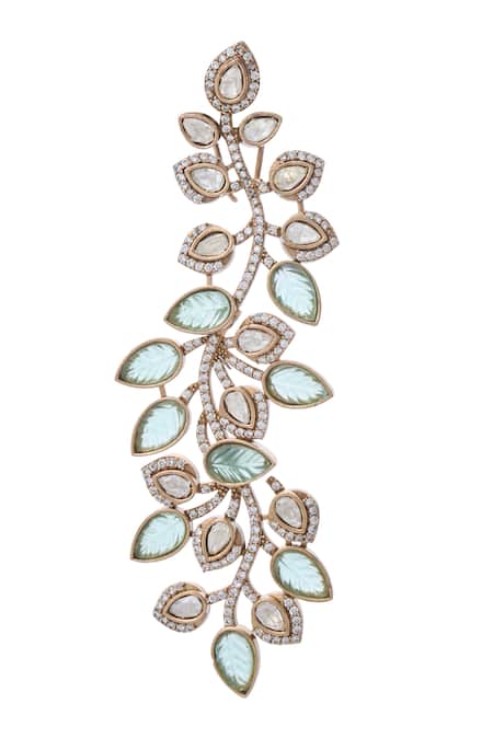 Moh-Maya By Disha Khatri Gold Plated Zari, Mirrors Zircon Stone Embellished Earrings Online at Aza Fashions Moh-Maya By Disha Khatri_Gold Plated Zari, Mirrors Zircon Stone Embellished Earrings _Online_at_Aza_Fashions