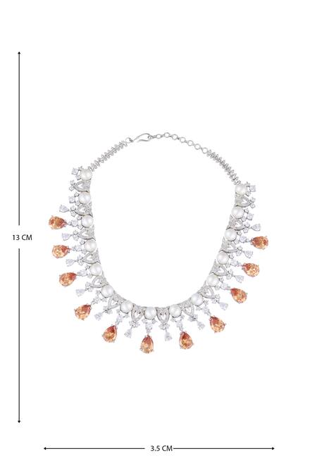 Buy Moh-Maya By Disha Khatri Silver Plated Pearls, Zari Zircon And Embellished Necklace Set Buy_Moh-Maya By Disha Khatri_Silver Plated Pearls, Zari Zircon And Embellished Necklace Set