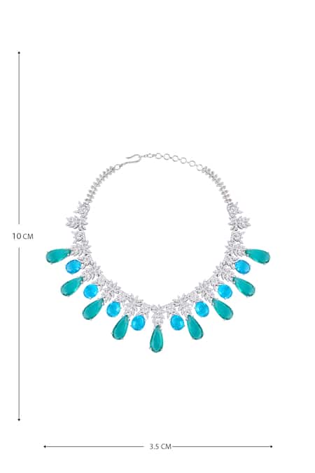 Shop Moh-Maya By Disha Khatri Silver Plated Zari Zircon Embellished Necklace Set Shop_Moh-Maya By Disha Khatri_Silver Plated Zari Zircon Embellished Necklace Set