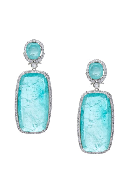 Shop Moh-Maya By Disha Khatri Silver Plated Zari Zircon Embellished Dangler Earrings at Aza Fashions Shop_Moh-Maya By Disha Khatri_Silver Plated Zari Zircon Embellished Dangler Earrings _at_Aza_Fashions