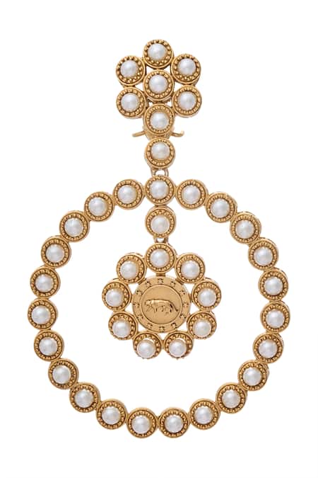 Shop_Moh-Maya By Disha Khatri_Gold Plated Pearls Embellished Danglers _Online_at_Aza_Fashions
