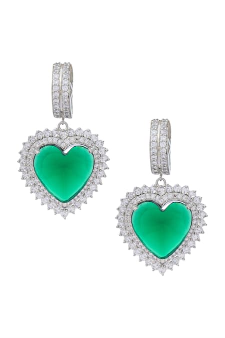 Moh-Maya By Disha Khatri_Silver Plated Zari Zircon And Emerald Stone Embellished Necklace Set _Online_at_Aza_Fashions