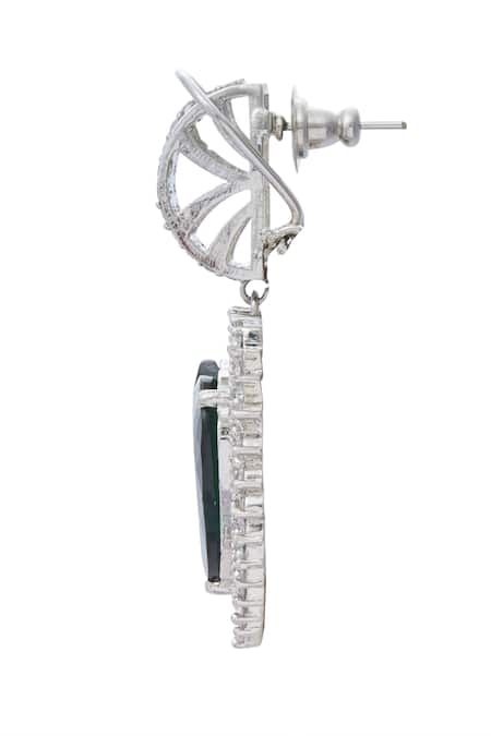 Buy_Moh-Maya By Disha Khatri_Silver Plated Zari Zircon And Emerald Stone Embellished Necklace Set _Online_at_Aza_Fashions