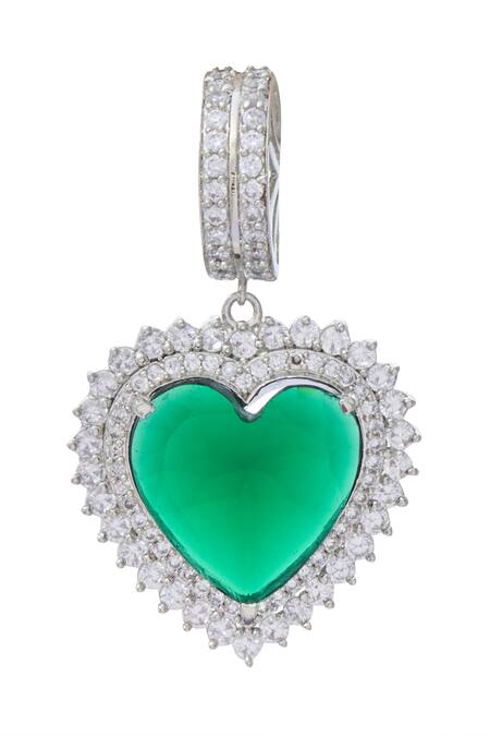 Buy_Moh-Maya By Disha Khatri_Silver Plated Zari Zircon And Emerald Stone Embellished Necklace Set 