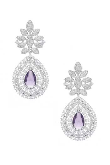 Moh-Maya By Disha Khatri_Silver Plated Crystals Tear Drop Cutwork Dangler Necklace Set _Online_at_Aza_Fashions