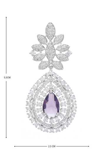 Shop_Moh-Maya By Disha Khatri_Silver Plated Crystals Tear Drop Cutwork Dangler Necklace Set 