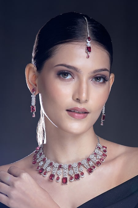 Moh-Maya By Disha Khatri Ruby Stone Embellished Jewellery Set 
