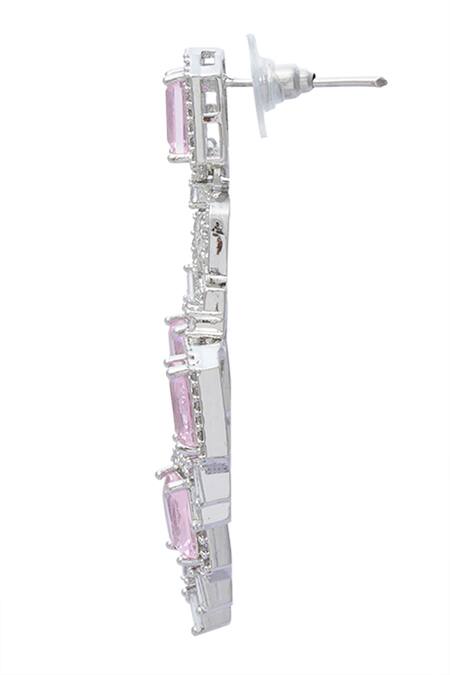 Moh-Maya By Disha Khatri_Pink Zari Geometric Chandelier Carved Necklace Set _at_Aza_Fashions