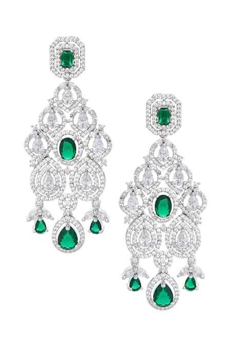 Moh-Maya By Disha Khatri_Green Zari, Stones, Diamonds Zircon Embellished Jewellery Set _at_Aza_Fashions