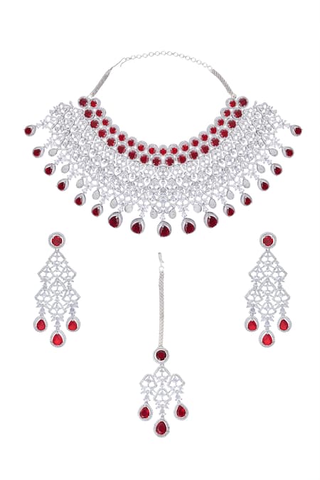Moh-Maya By Disha Khatri Ruby Stone & Zircon Embellished Jewellery Set 