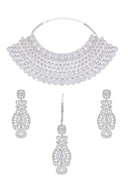 Moh-Maya By Disha Khatri Zircon Cutwork Embellished Jewellery Set 