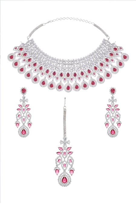 Moh-Maya By Disha Khatri Ruby Stone Cutwork Embellished Jewellery Set 