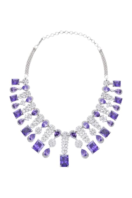 Buy Moh-Maya By Disha Khatri Purple Zari, Diamonds Floret Dangler Embellished Jewellery Set Online at Aza Fashions Buy_Moh-Maya By Disha Khatri_Purple Zari, Diamonds Floret Dangler Embellished Jewellery Set _Online_at_Aza_Fashions