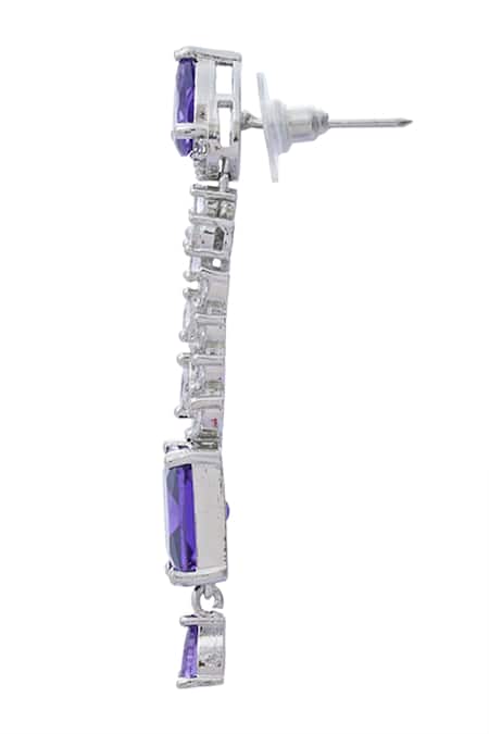 Shop Moh-Maya By Disha Khatri Purple Zari, Diamonds Floret Dangler Embellished Jewellery Set Shop_Moh-Maya By Disha Khatri_Purple Zari, Diamonds Floret Dangler Embellished Jewellery Set