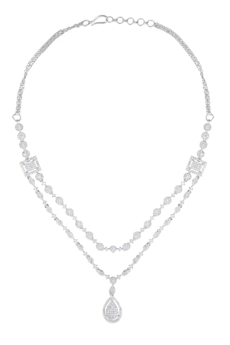 Moh-Maya By Disha Khatri_Silver Plated Zari Zircon Embellished Necklace Set _at_Aza_Fashions