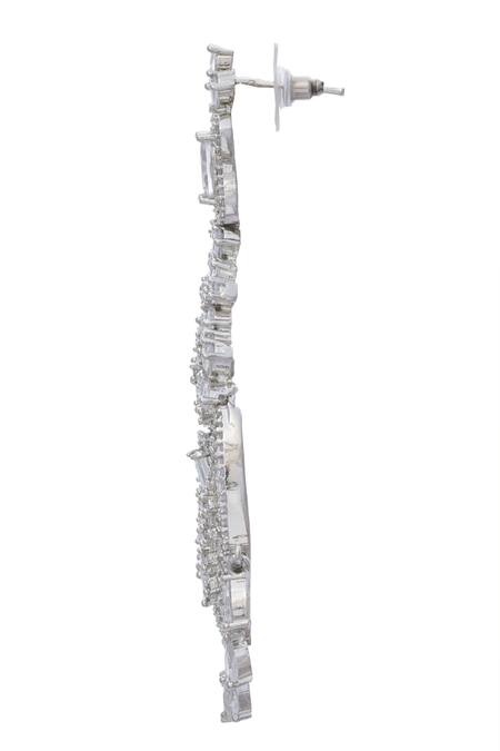 Moh-Maya By Disha Khatri_Silver Plated Zari, Diamonds Floral Cutwork Embellished Earrings_Online_at_Aza_Fashions