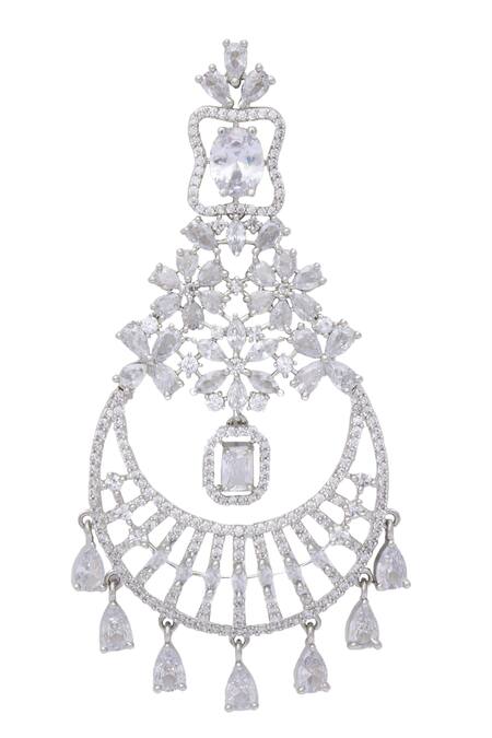 Moh-Maya By Disha Khatri_Silver Plated Zari, Diamonds Floral Cutwork Embellished Earrings_at_Aza_Fashions