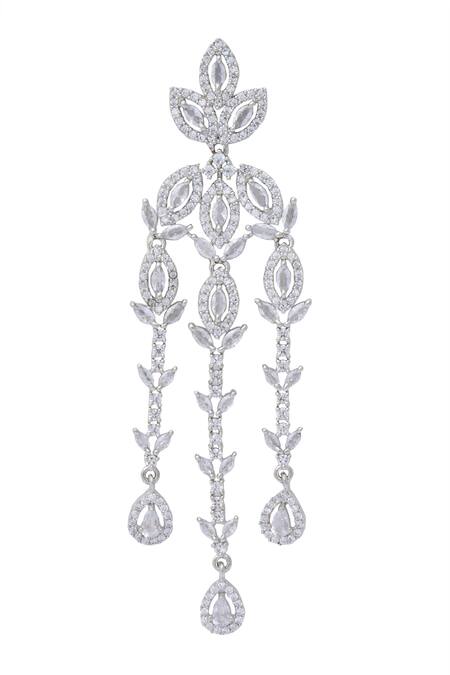 Moh-Maya By Disha Khatri_Silver Plated Zari, Diamonds Tear Drop Carved Earrings_at_Aza_Fashions