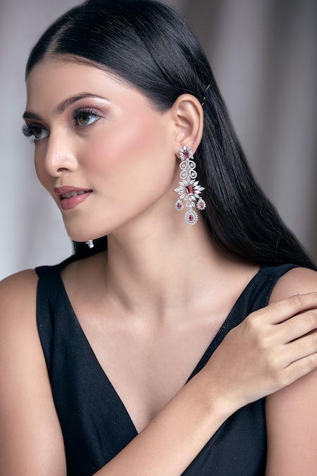 Moh-Maya by Disha Khatri Flower Carved Zircon Embellished Earrings 