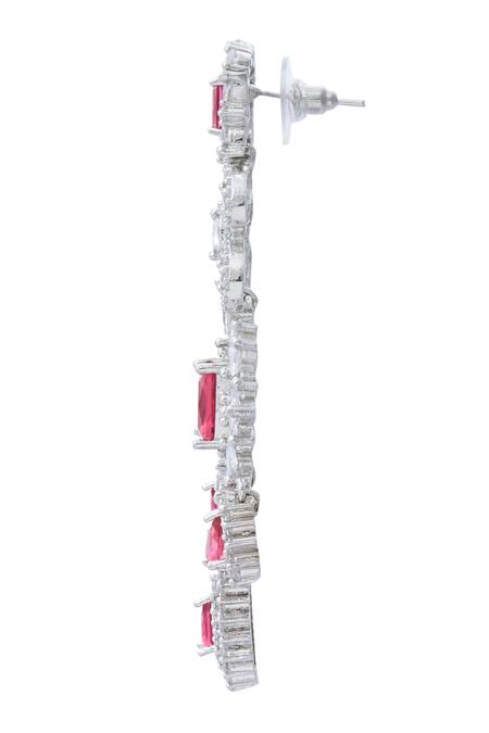 Moh-Maya By Disha Khatri Red Zari, Ruffles, Stones Flower Carved Zircon Embellished Earrings Online at Aza Fashions Moh-Maya By Disha Khatri_Red Zari, Ruffles, Stones Flower Carved Zircon Embellished Earrings_Online_at_Aza_Fashions