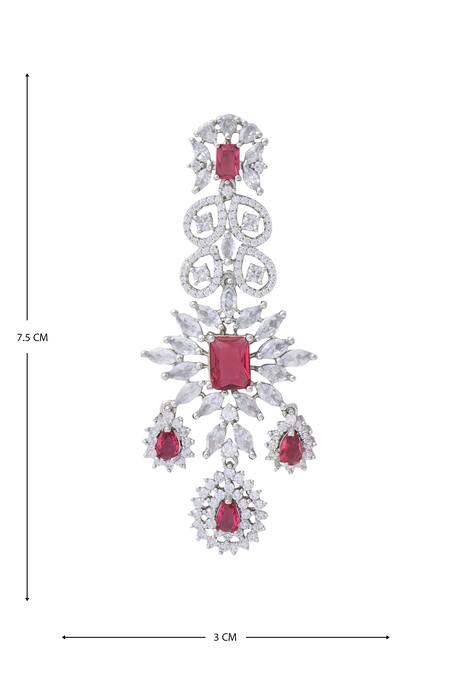 Buy Moh-Maya By Disha Khatri Red Zari, Ruffles, Stones Flower Carved Zircon Embellished Earrings Buy_Moh-Maya By Disha Khatri_Red Zari, Ruffles, Stones Flower Carved Zircon Embellished Earrings