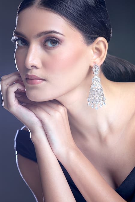 Moh-Maya by Disha Khatri Floral Dangler Zircon Embellished Earrings 