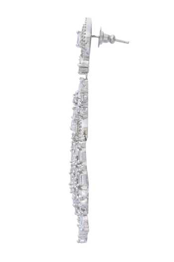 Moh-Maya By Disha Khatri_Silver Plated Zari, Diamonds Floral Dangler Zircon Embellished Earrings_Online_at_Aza_Fashions