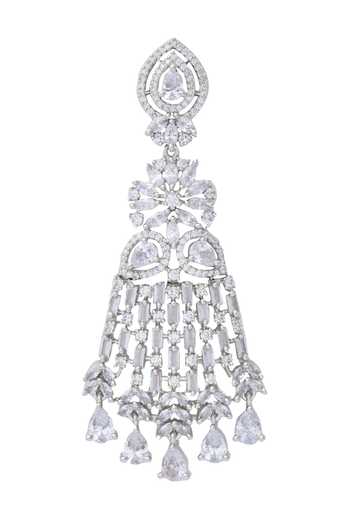 Moh-Maya By Disha Khatri_Silver Plated Zari, Diamonds Floral Dangler Zircon Embellished Earrings_at_Aza_Fashions