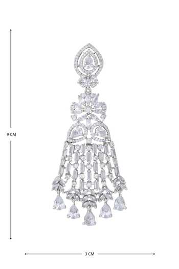 Buy_Moh-Maya By Disha Khatri_Silver Plated Zari, Diamonds Floral Dangler Zircon Embellished Earrings