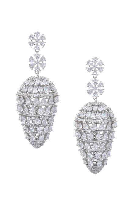 Shop Moh-Maya By Disha Khatri Silver Plated Zari Honeycomb Cutwork Earrings at Aza Fashions Shop_Moh-Maya By Disha Khatri_Silver Plated Zari Honeycomb Cutwork Earrings_at_Aza_Fashions