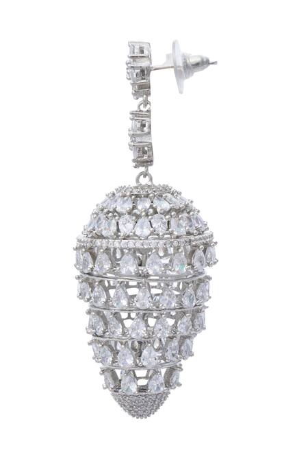 Moh-Maya By Disha Khatri Silver Plated Zari Honeycomb Cutwork Earrings Online at Aza Fashions Moh-Maya By Disha Khatri_Silver Plated Zari Honeycomb Cutwork Earrings_Online_at_Aza_Fashions