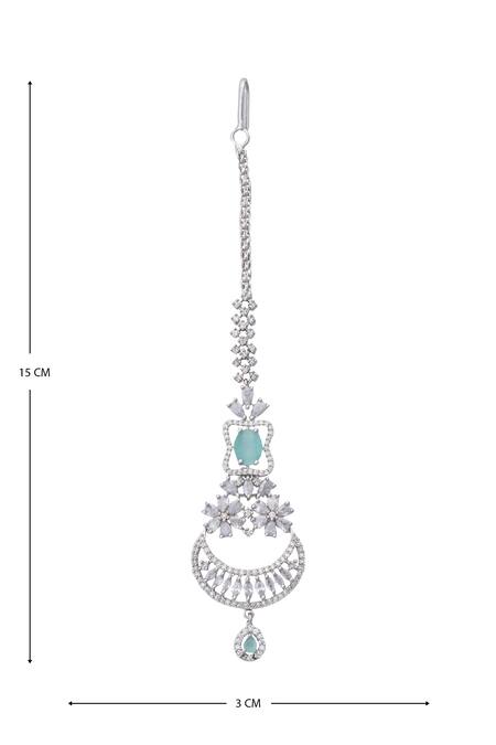 Moh-Maya By Disha Khatri Green Crescent Moon Cutwork Embellished Maangtikka at Aza Fashions Moh-Maya By Disha Khatri_Green Crescent Moon Cutwork Embellished Maangtikka_at_Aza_Fashions