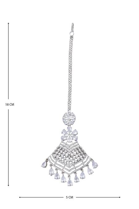 Shop_Moh-Maya By Disha Khatri_Silver Plated Flower Cutwork Maangtikka _Online_at_Aza_Fashions