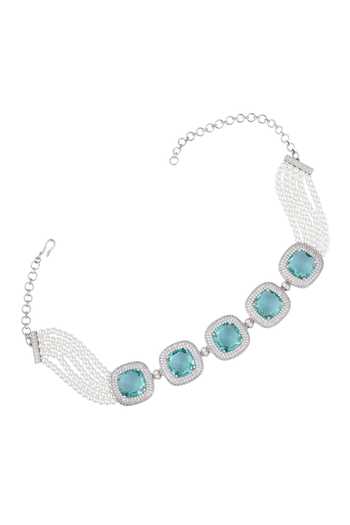 Buy Moh-Maya By Disha Khatri Silver Plated Pearls, Stones, Zari Embellished Choker Set Online at Aza Fashions Buy_Moh-Maya By Disha Khatri_Silver Plated Pearls, Stones, Zari Embellished Choker Set _Online_at_Aza_Fashions
