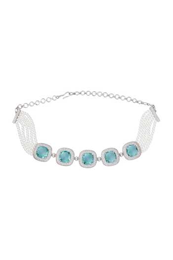 Buy Moh-Maya By Disha Khatri Silver Plated Pearls, Stones, Zari Embellished Choker Set Buy_Moh-Maya By Disha Khatri_Silver Plated Pearls, Stones, Zari Embellished Choker Set
