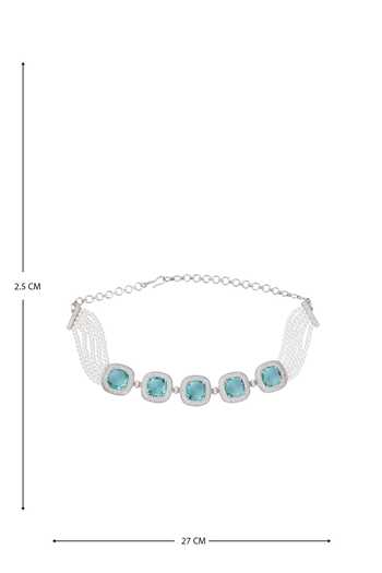 Shop Moh-Maya By Disha Khatri Silver Plated Pearls, Stones, Zari Embellished Choker Set Shop_Moh-Maya By Disha Khatri_Silver Plated Pearls, Stones, Zari Embellished Choker Set