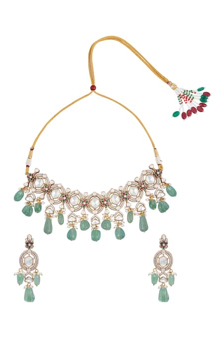 Moh-Maya By Disha Khatri Moissanite Polki Embellished Necklace Set 